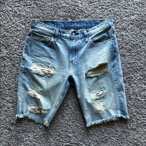 Levi's Blue Distressed Jean Shorts with Raw-Edge Hem